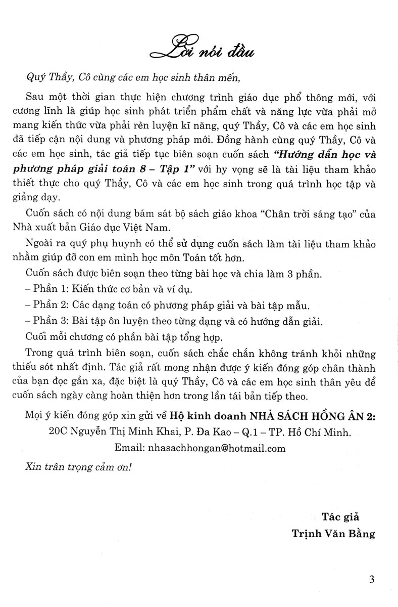 HƯỚNG DẪN HỌC VÀ PHƯƠNG PHÁP GIẢI TOÁN LỚP 8 - TẬP 1 (Bám sát SGK Chân trời sáng tạo)